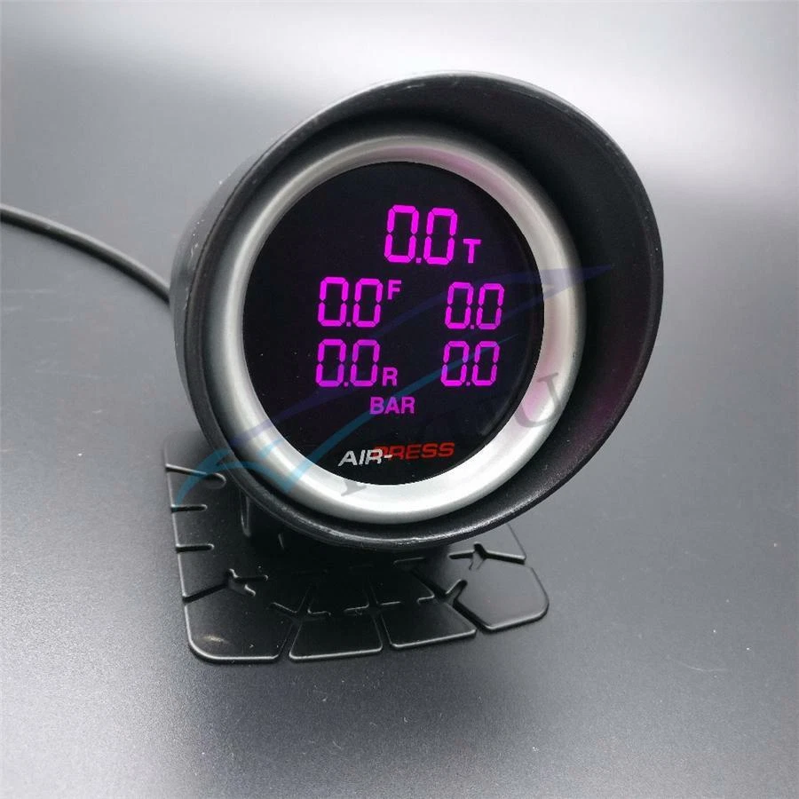 Barra manómetro de suspensión neumática LCD de 2"52 mm 7 colores + medidor de paseo aéreo doble PSI 12 V Foto 2 de 4
