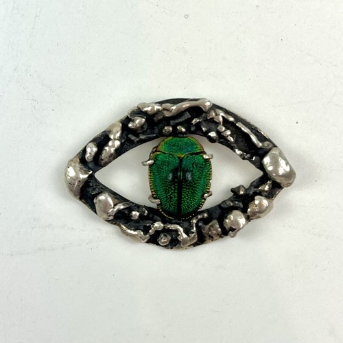 Vtg Egyptian Scarab Beetle Eye Pendent Necklace Jewelry Sterling Silver Artesian - Picture 7 of 12