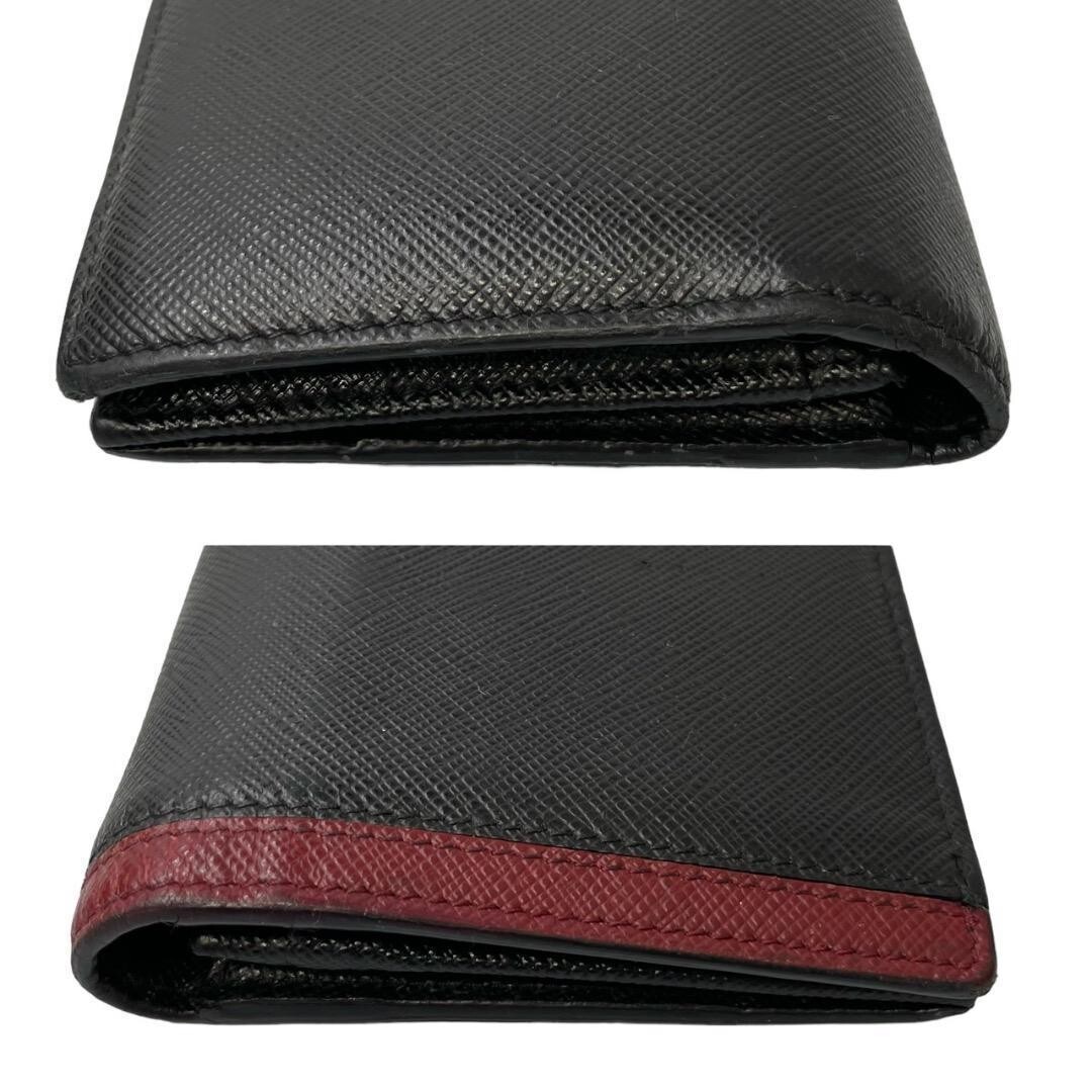 PRADA Long Wallet Saffiano Leather Black red line excellent