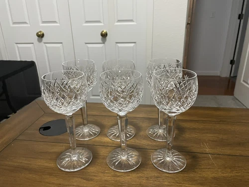 6 VINTAGE WATERFORD CRYSTAL DONEGAL WINE HOCKS STEMWARE 7 1/2" RETIRED - MINT