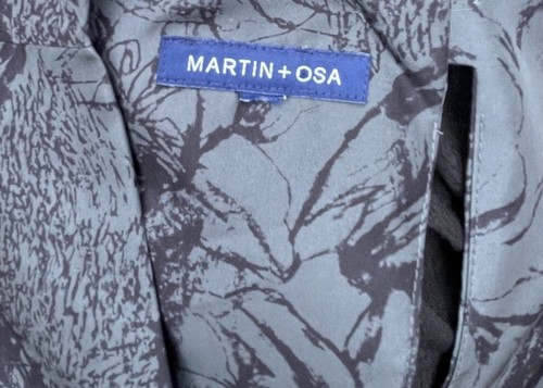 Martin + Osa Black On Gray Abstract Print 100% Silk Dress, Epaulets, Pockets, M - Picture 10 of 12