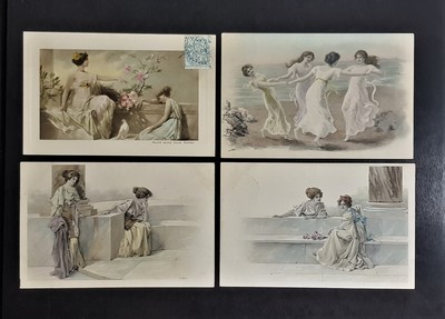 Vintage Postcards Set 4 pcs M. M. Vienne Illustrations Women Photo Girls