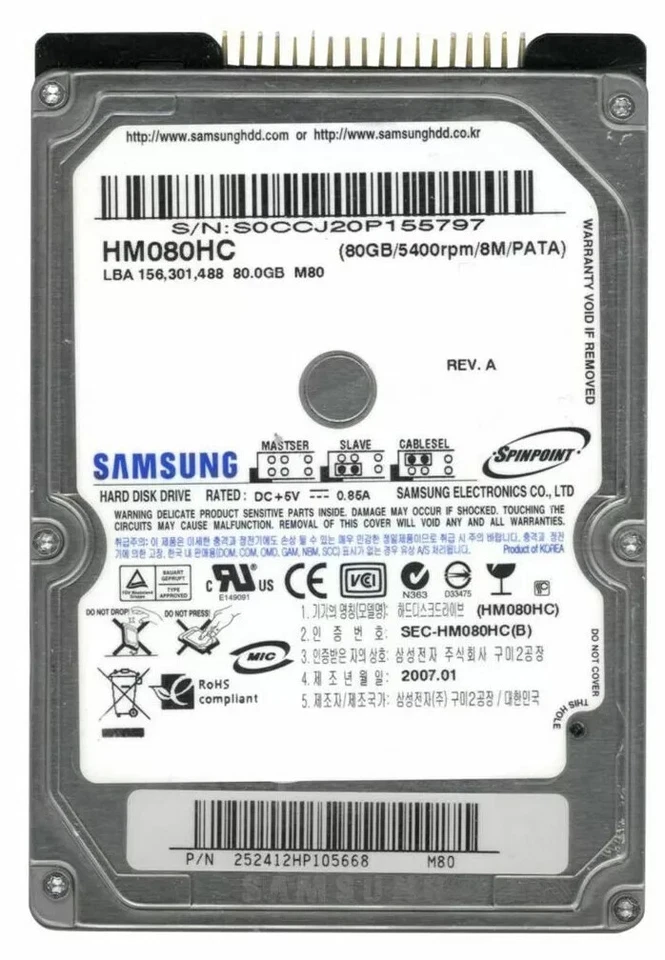 New Samsung 80GB HM08HC HM080GC 5400rpm IDE PATA 2.5" HDD For Laptop Hard Drive - Image 2 of 3