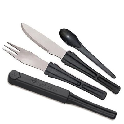 BÖKER Snac Pac Black Camping Besteck Reisebesteck Messer Gabel Löffel - 03BO800