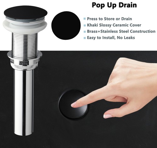 Stone Resin Bathroom Sink13 Inch Black Vessel Sink for Mixer Faucet Combo Drain - Picture 54 of 68