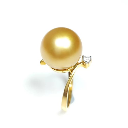 Natural Golden Pearl Ring, Flawless 12.6mm South Sea Pearl. 14k Solid Gold Band - Picture 5 of 6