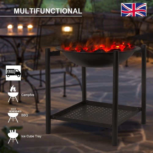 Round Fire Pit BBQ Grill Patio Garden Bowl Outdoor Camping Heater Log Burner UK - 第 7/12 張圖片