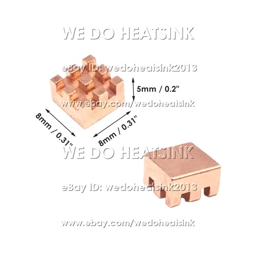Petit refroidisseur de radiateur dissipateur de chaleur cuivre pur 8 x 8 x 5 mm avec ou sans ruban - Photo 2/10