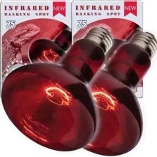 Reptile Red Heat Lamp 2-Pack 75W Infrared Basking Bulbs Light for Reptiles Ni...