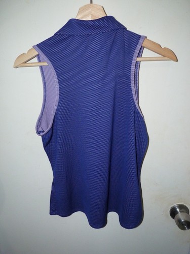 adidas women's M sleeveless purple polka dot collared athletic top EUC 4 buttons - Picture 3 of 3
