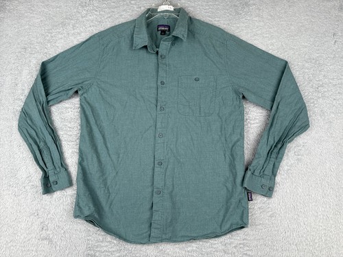 Patagonia Shirt Men Large Green Long Sleeved Vjosa River Pima Cotton Shirt 53900