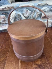 Vintage Firkin Wooden Sugar Bucket w/ Lid and Handle Estate Find VGC 12 in