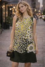 RED Valentino Silk Floral Dress M Army Green Yellow Elegant