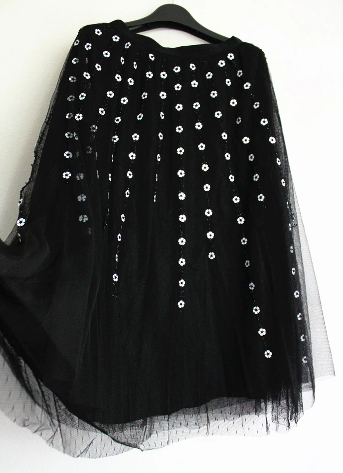 Falda de tul bordada floral RED VALENTINO, negra, talla XS Foto 3 de 4