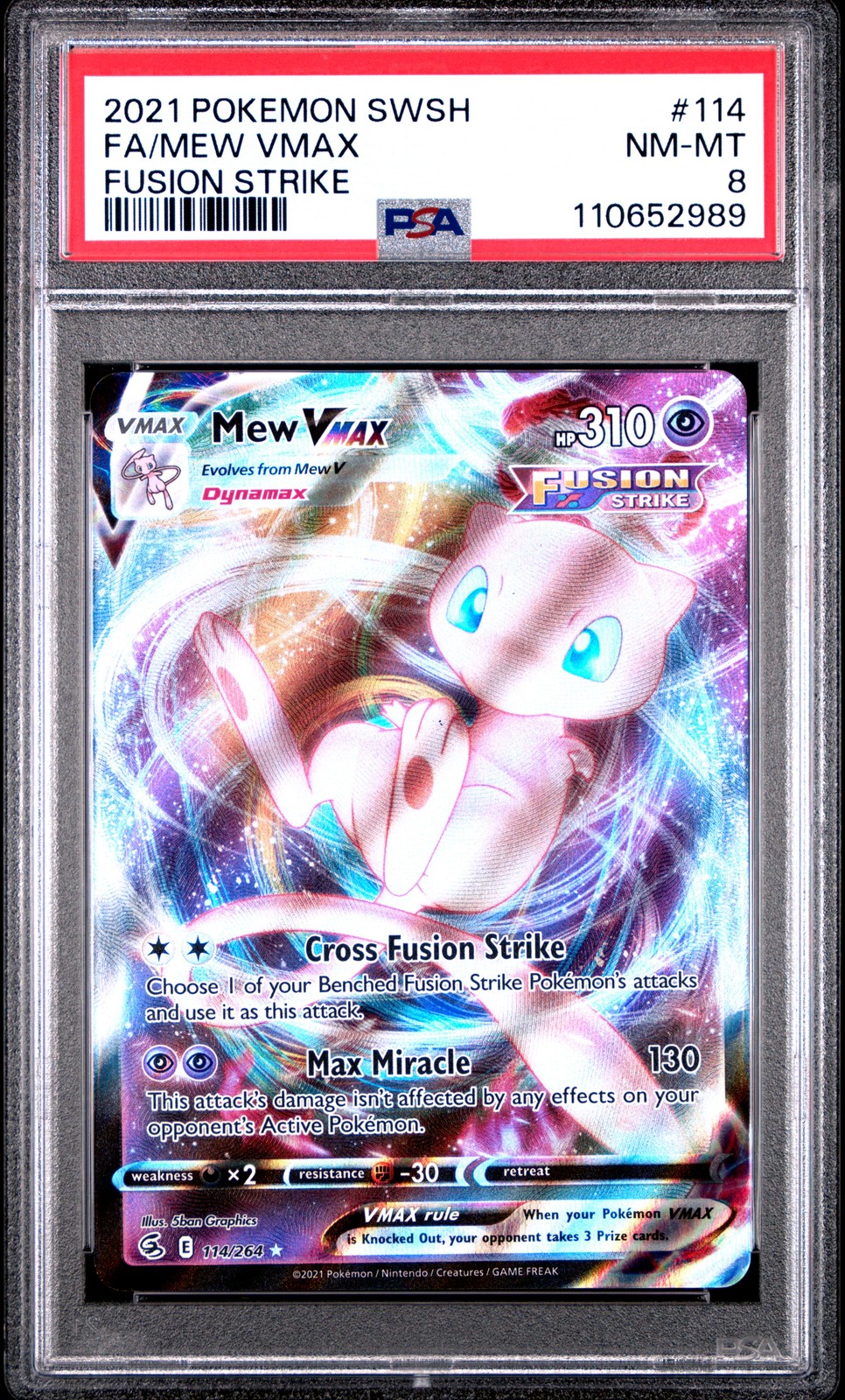 2021 POKEMON SWORD & SHIELD FUSION STRIKE #114 FULL ART/MEW VMAX PSA 8 - Main Image