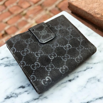 Gucci Bifold Wallet GG Suede Pattern Used Authentic Vintage Design