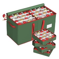 Christmas Ornament Storage Box with 8 Trays, Christmas Storage Container Green