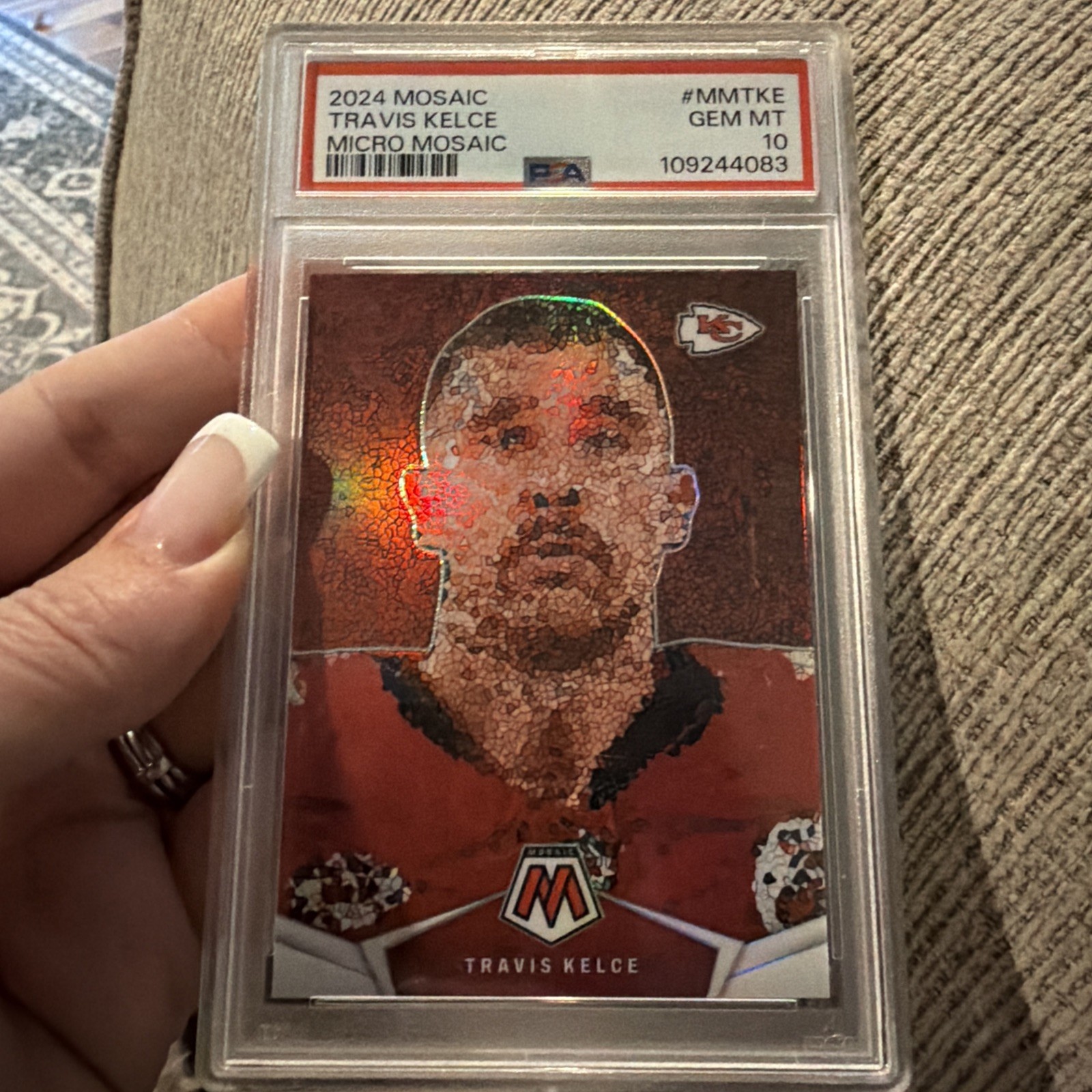 TRAVIS KELCE PSA 10 GEM MT 2024 PANINI MOSAIC #MM-TKE MICRO MOSAIC SP CHIEFS 