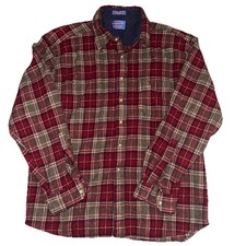 PENDLETON Men  s XL 100 Wool Red Plaid Flannel Shirt - Outdoor Quality Warm 