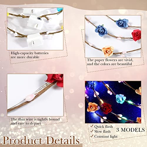 30 Pcs LED Flower Crown Headbands Light up Headband Flower Wreath Floral - Imagen 4 de 8