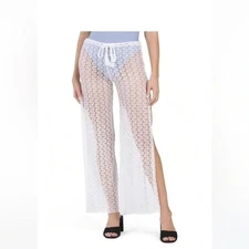 Becca split leg crochet cover up pants white size L