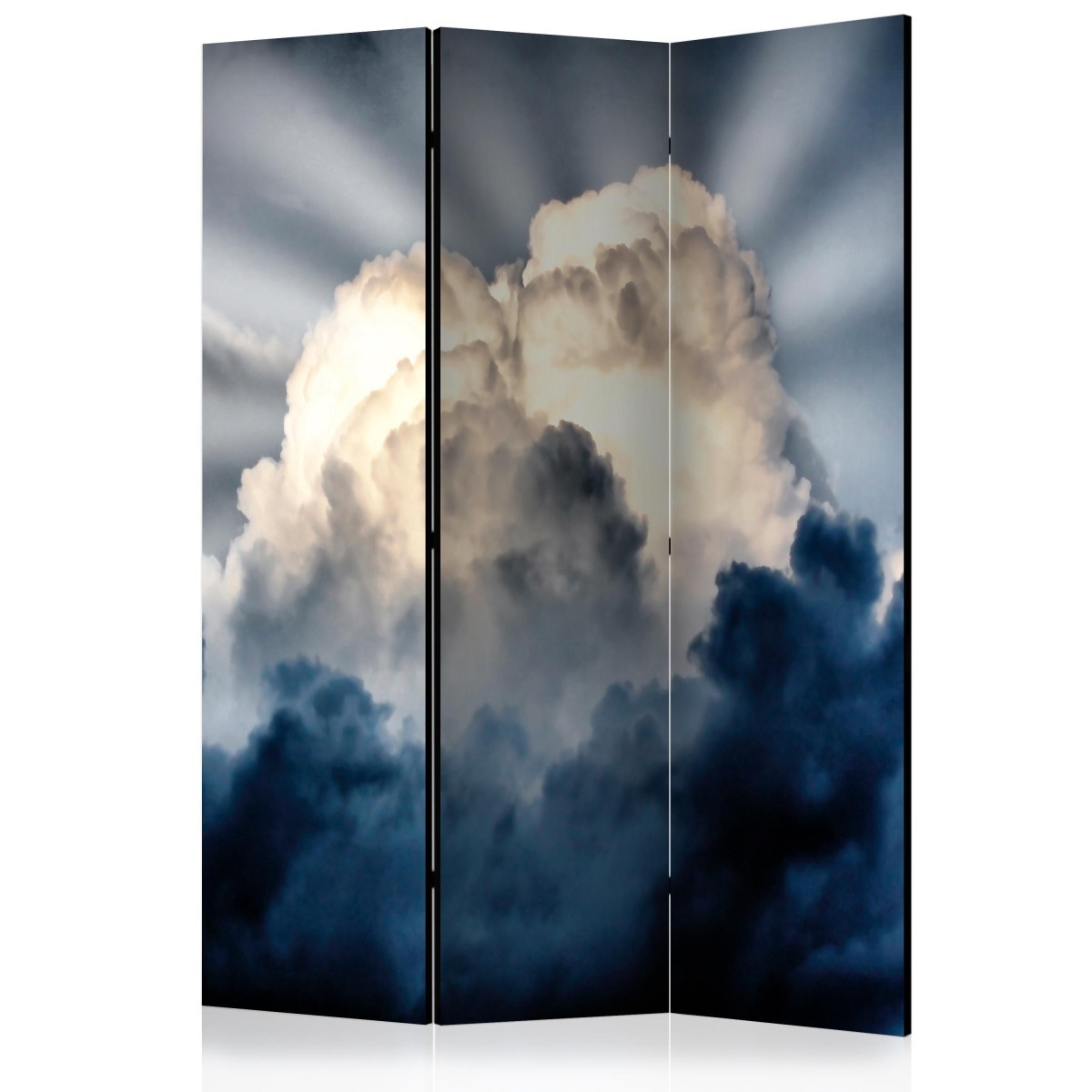 Paravent 3 volets Rays in the Sky 135x172cm en toile intissée aspect bois pour séparation de pièce