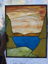 Stained Glass Window Hanging Suncatcher Sunset, Nature Landscape,Mountains, Lake