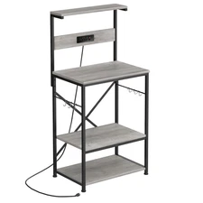 Bakers Rack with Power Outlet, Kitchen Organizers and Storage with 6 Hooks, M...