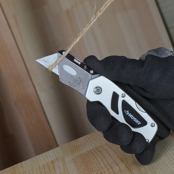Husky Folding Lock-Back Utility Knife Compact Razor Box Cutter