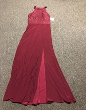 David's Bridal Dress Red Halter Sequins Lace Bodice Maxi Front Slit Gown New