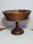 Scalloped Wooden Pedestal Fruit Decor Bowl Dish Farmhouse Cottagecore 7.75 In H 