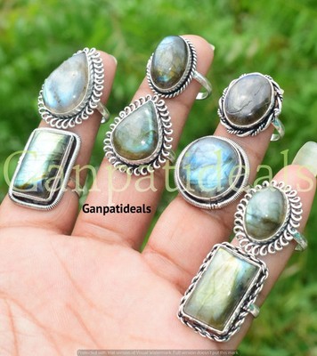 Labradorite Gemstone 925 Sterling Silver Plated Handmade Wholesale Ring 5pcs Lot