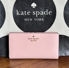 KATE SPADE Madison Large Slim Bifold Wallet Conch Pink - Saffiano Leather