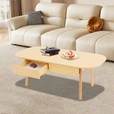 Modern Solid Wood Coffee Table With Storage With Double Drawers For Living Room