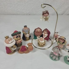 VTG Fimo Dough Nativity Set Handmade 14 Pieces Cute Whimsical Round Faces OOAK 