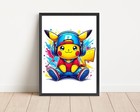 Pikachu Pokemon Print Bedroom Wall Art Picture Poster Gift A4 Framed