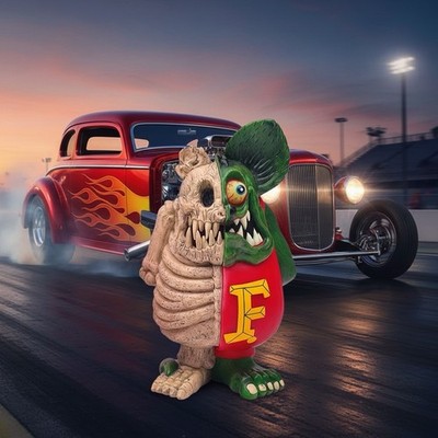 Rat Fink Hot Rod Outdoor Resin Statue Red Green Cartoon Medium Painted