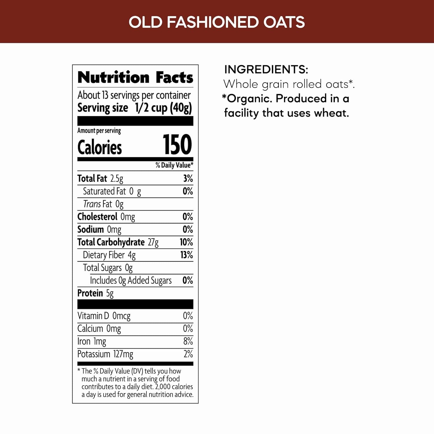 Nature's Path Organic Old Fashioned Oatmeal, Whole Grain Non-GMO, 18oz (2 Pack)