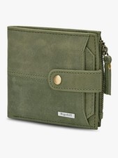 Olive Green Leather Wallet For Men , 2 Card Slots, RFID Wallet
