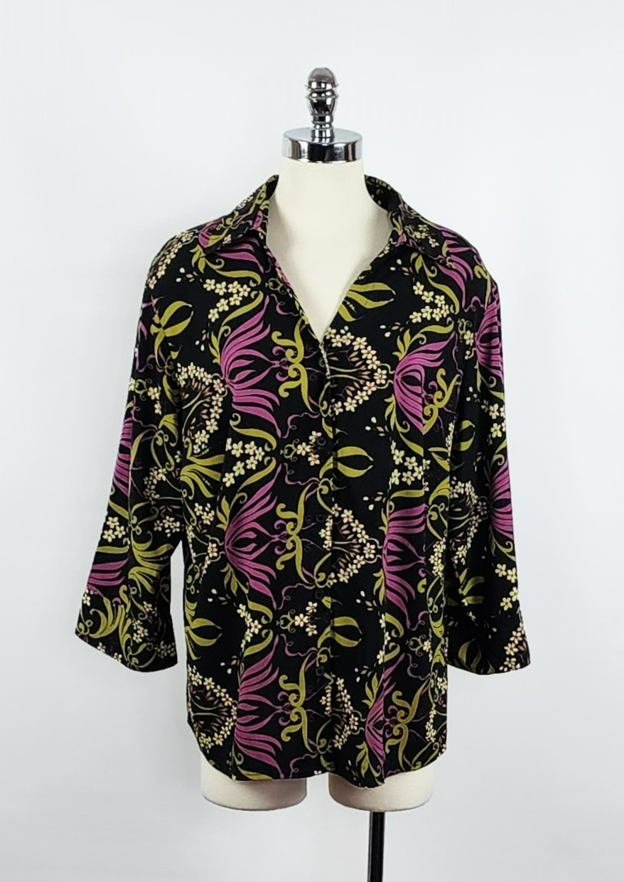 Elementz Multicolor Flared Sleeve Button Front Bl… - image 1