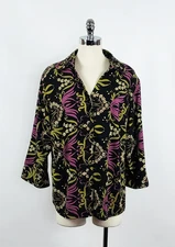 Elementz Multicolor Flared Sleeve Button Front Blouse Women's Size 1X