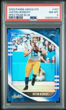 2020 Panini Absolute #167 Justin Herbert Spectrum Blue /50 PSA 8
