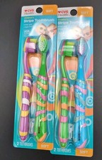 2PK CVS Health Childrens Stripe Soft Toothbrush Purple, White, Blue Green Mix