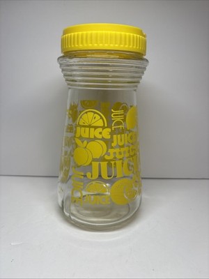 Vintage Anchor Hocking Yellow Lemonade 1 Quart Glass Juice Carafe With Lid 1970s