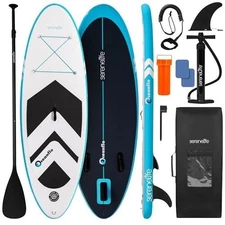 SereneLife 7'9" Kids Inflatable SUP Paddle Board w/ Pump, Paddle & Bag