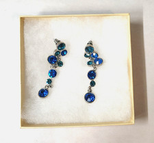 Blue Ombre Austrian Crystal Long Dangle Drop Earrings