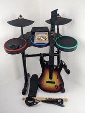 PS3 Guitar Hero World Tour Complete Bundle Drum Set + Guitar - For Parts/Repair