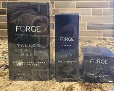 3 Pcs Kit Forge Skin for Men 100% Natural Tallow Balm, Wash, Serum Daily Def.