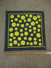 Vintage Black w Yellow Smiley Face Hav-A-Hank Bandana - Made in USA 1 
