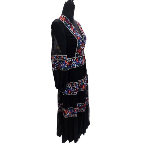 BCBG Maxazria Boho Chic Gypsy Peasant Maxi Dress Tiered Black Embroidered 6 Tall - Picture 3 of 12
